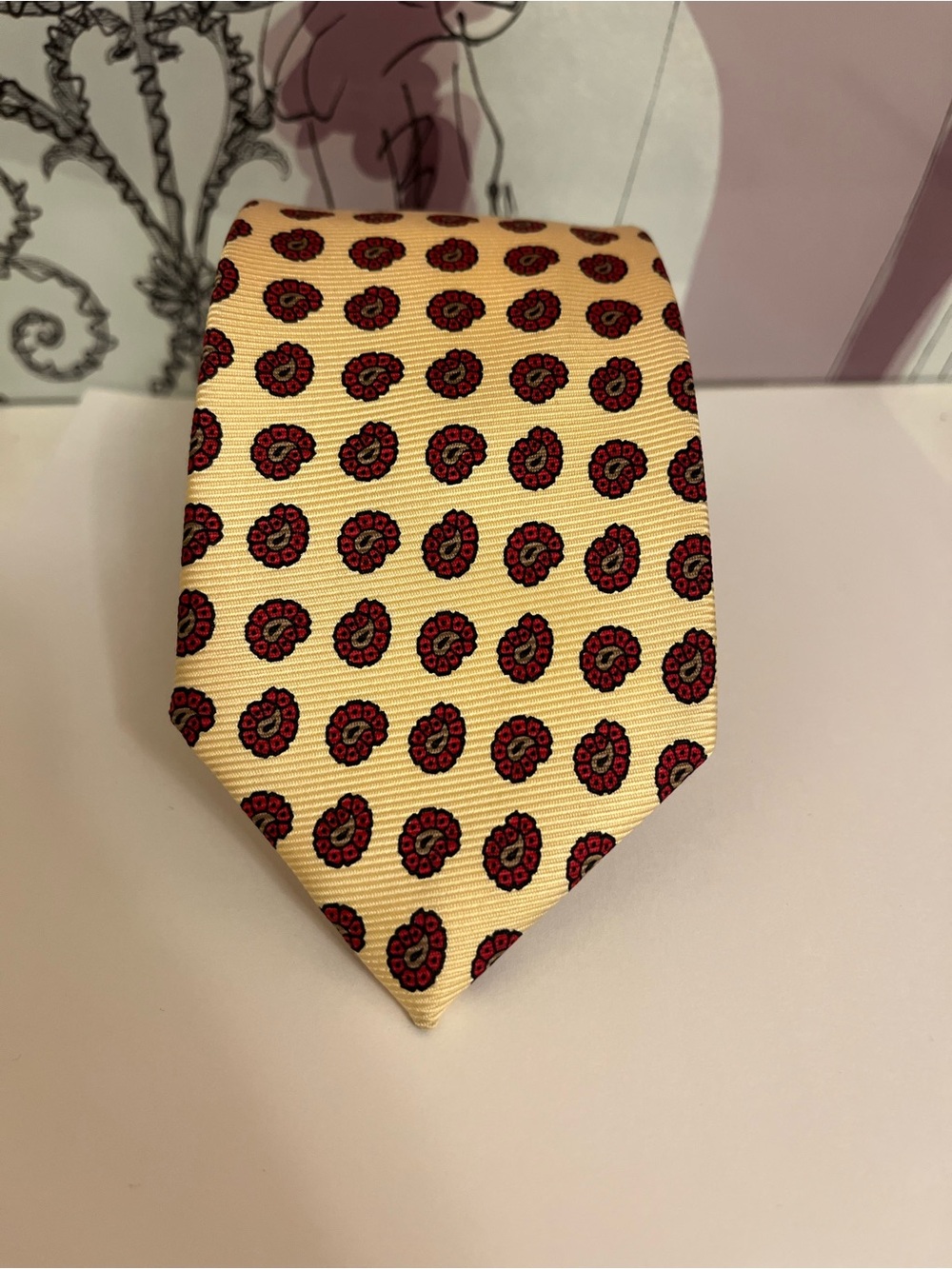 Polo by Ralph Lauren Gold/Yellow Tie with Red Paisley Foulard Print